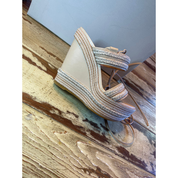 STUART WEITZMEN | NWOT Beige & Silver Espadrille Wedge Sandals Size 7 - Picture 8 of 8